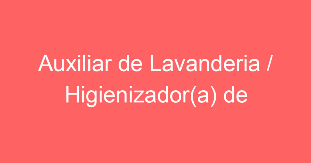 Auxiliar de Lavanderia / Higienizador(a) de estofados 1