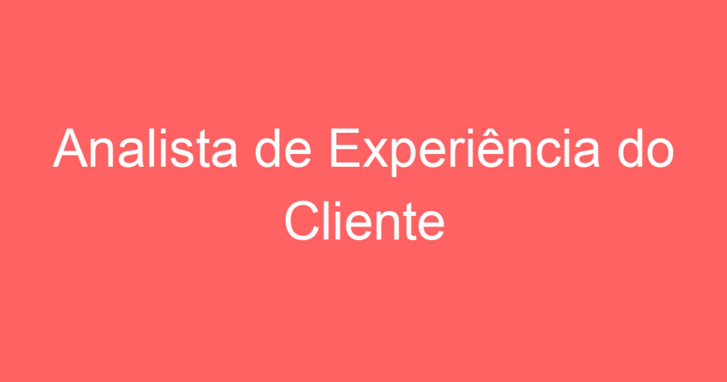 Analista de Experiência do Cliente 1 Analista de Experiência do Cliente 1