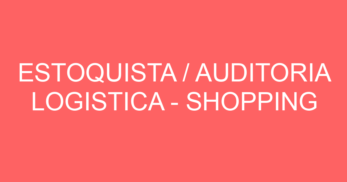ESTOQUISTA / AUDITORIA LOGISTICA - SHOPPING 29